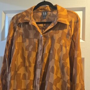 W by Worth Amber and Tan Abstract Geo Button-Front Shirt